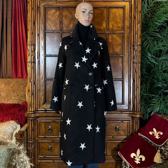 NWOT Avec Les Filles Black White Star Long Coat - Picture 3 of 13